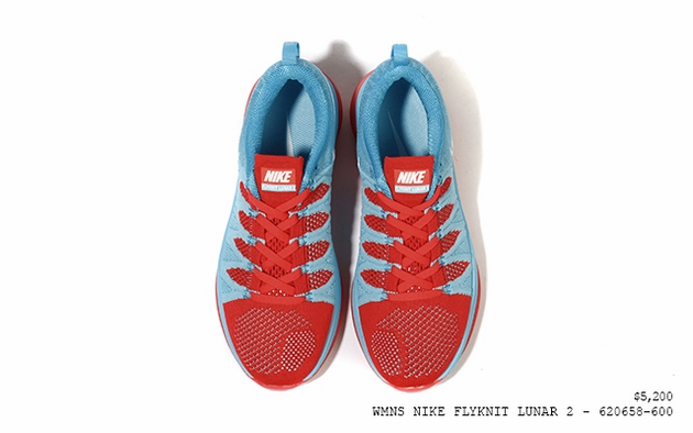 Nike Flyknit Lunar2 WMNS–Bright Crimson-White-Polarized Blue-2