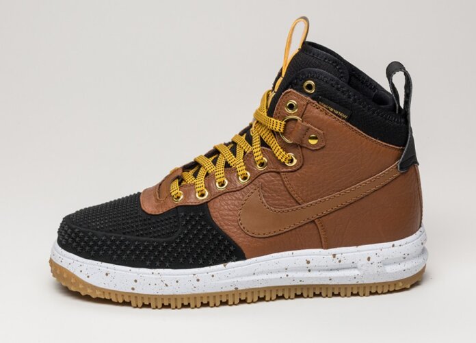 NIKE LUNAR FORCE 1 DUCKBOOT-BLACK-LITE BRITISH TAN-GOLD DIRT-WHITE