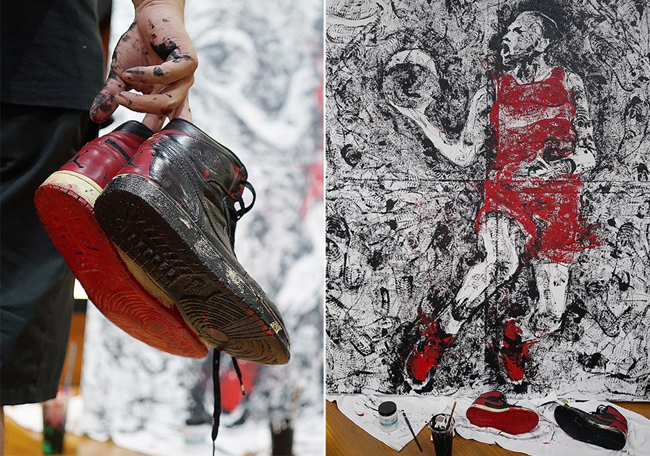 Artysta namalowal obraz Michaela Jordana przy pomocy buta