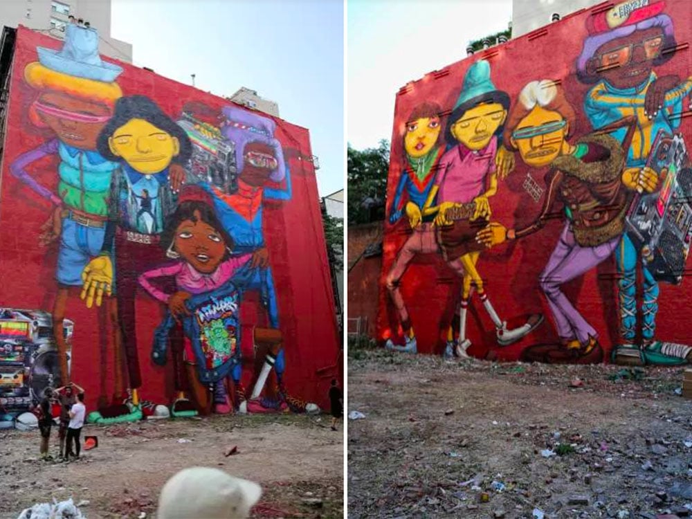 Nie jeden a dwa murale Os Gemeos w Nowym Jorku