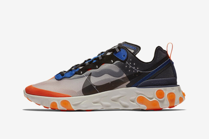 Nike React Element 87 Wolf Grey Thunder Blue Total Orange Black AQ1090-004 Nike React Element 87 Wolf Grey Thunder Blue Total Orange Black AQ1090-004