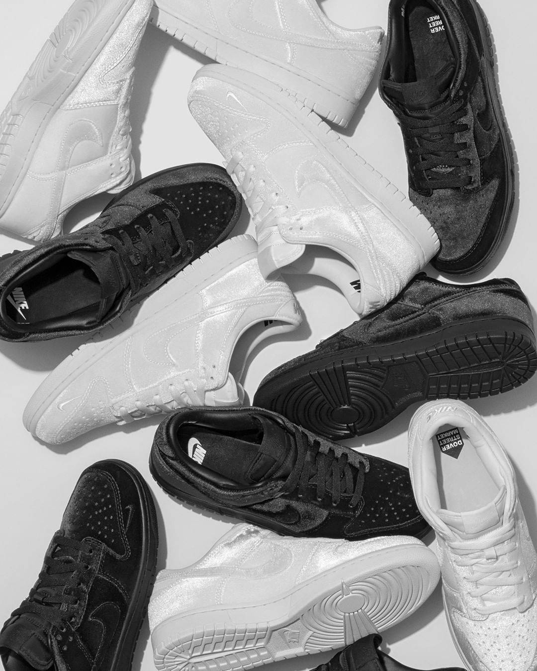 dover street market x nike dunk low velvet black white 1