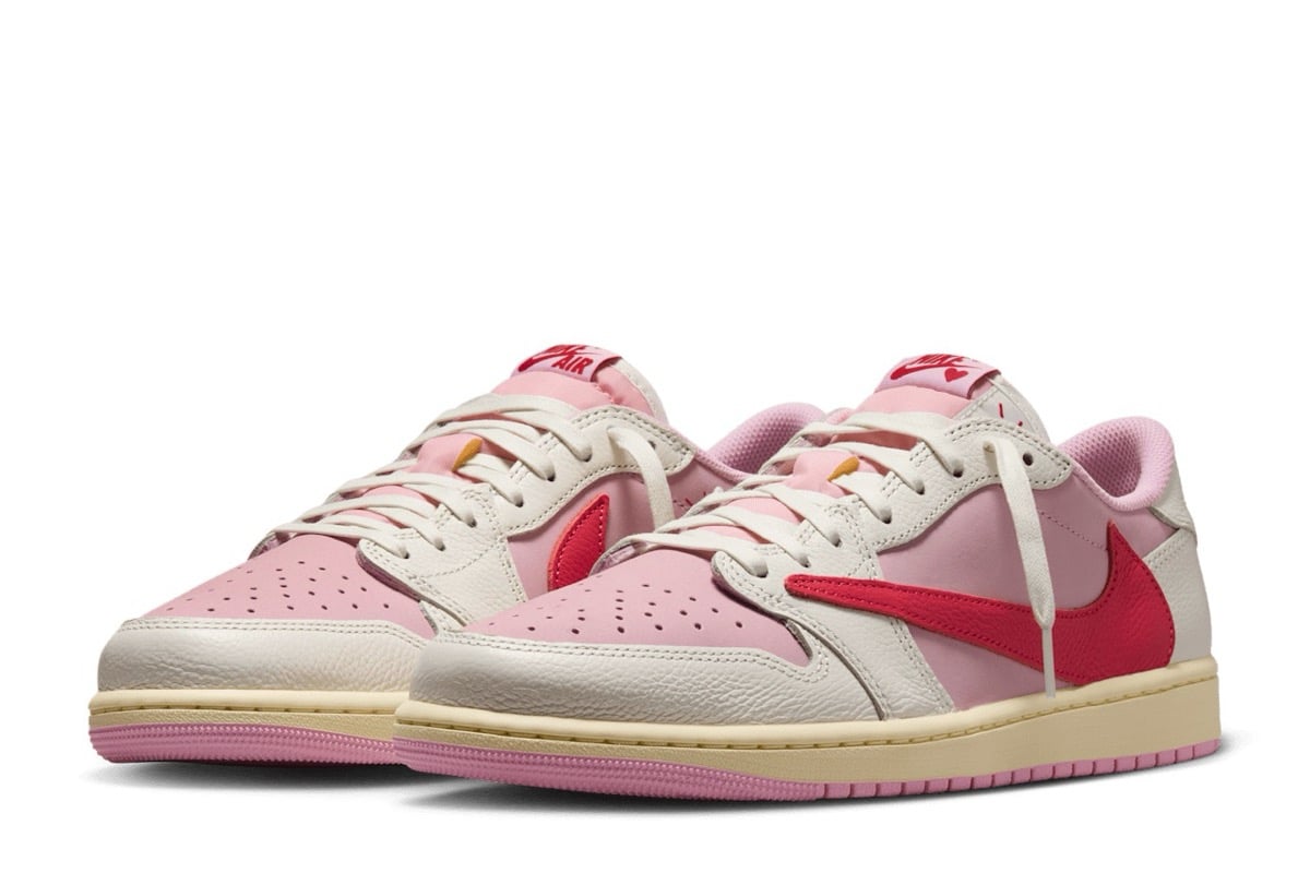 Travis Scott x Air Jordan 1 Low „Tropical Pink” – tu rządzi czerwony Swoosh