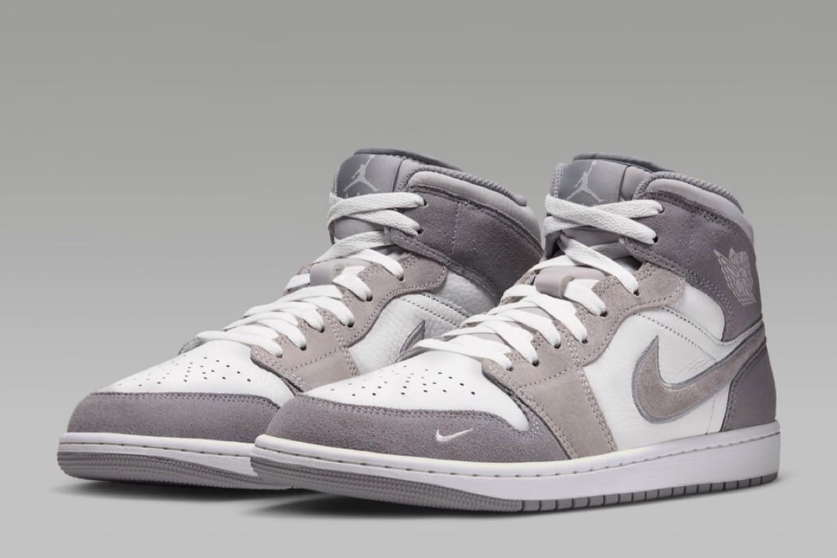 Air Jordan 1 Mid „Summit / White Wolf Grey” – biel i szarość w dwóch fakturach