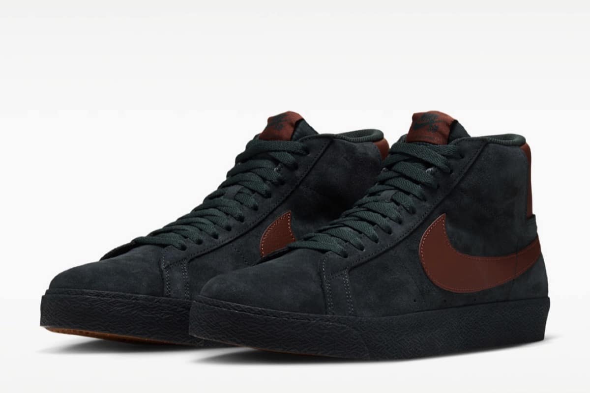 Blazer Mid od Nike SB w kolorystyce Black Spruce z brązowymi akcentami