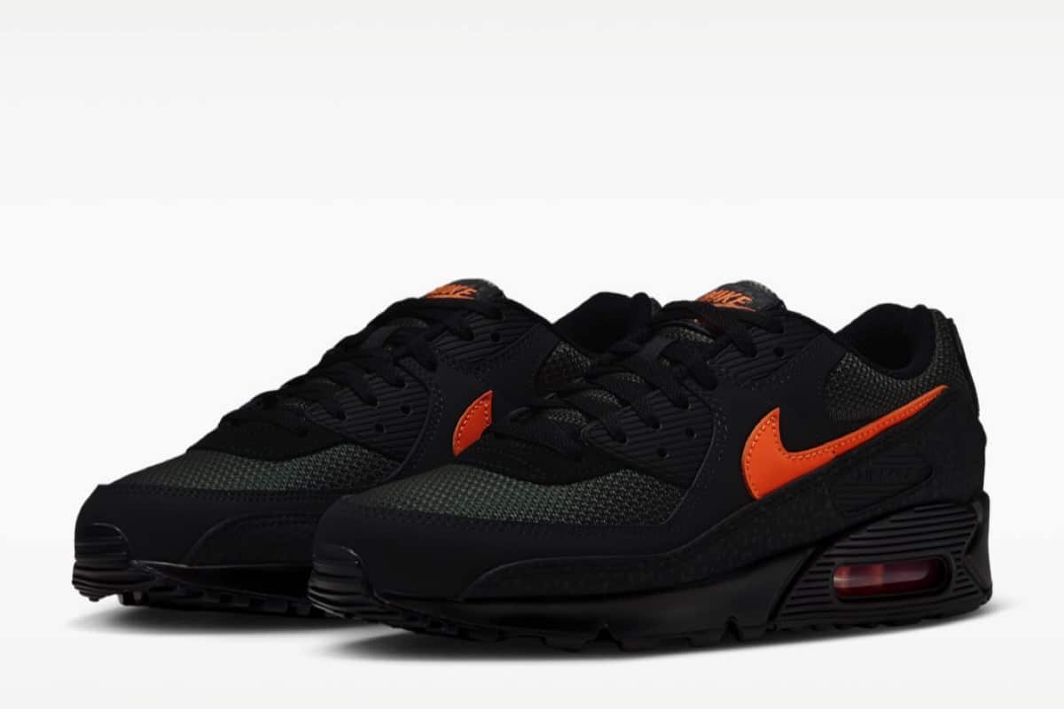 Nike Air Max 90 w khaki i czerni z pomarańczowym kontrastem