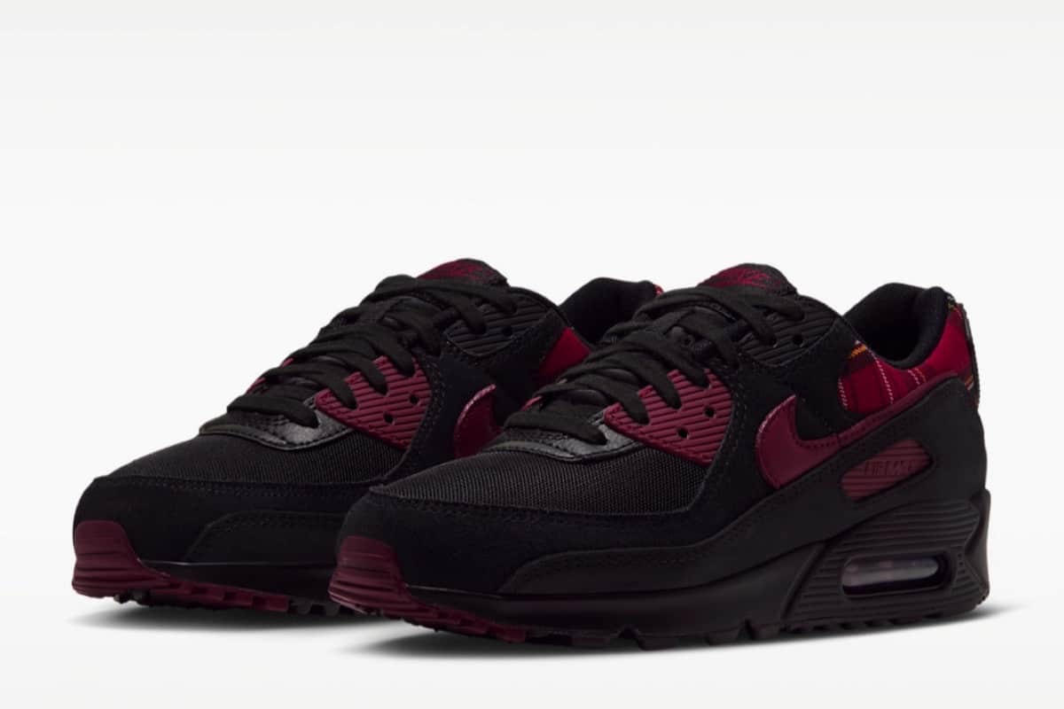 Nike Air Max 90 „Red Plaid” – czerwona krata na czarnej sylwetce